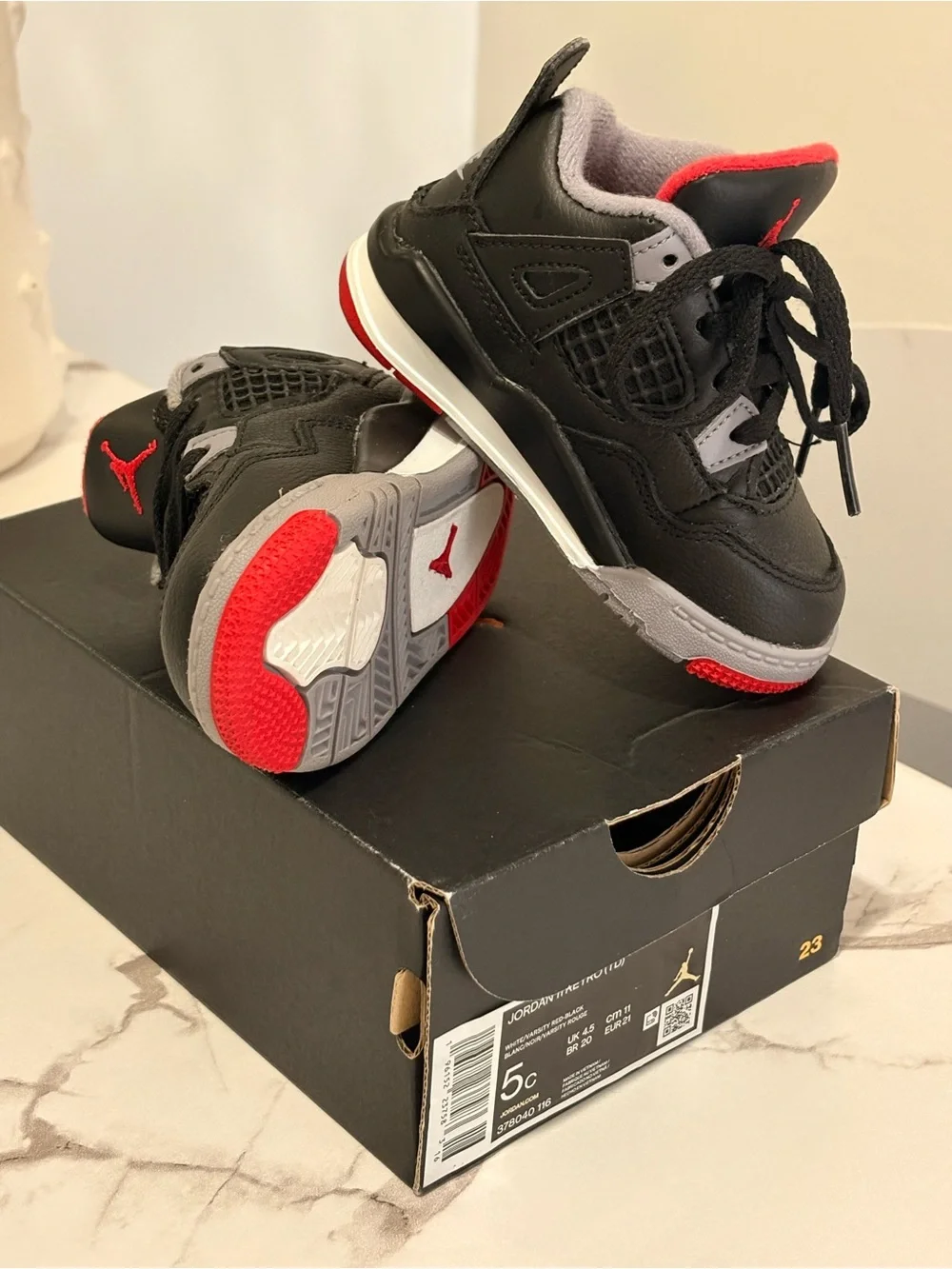 Jordan Kids' Black/Red/Grey Retro Style Sneakers
